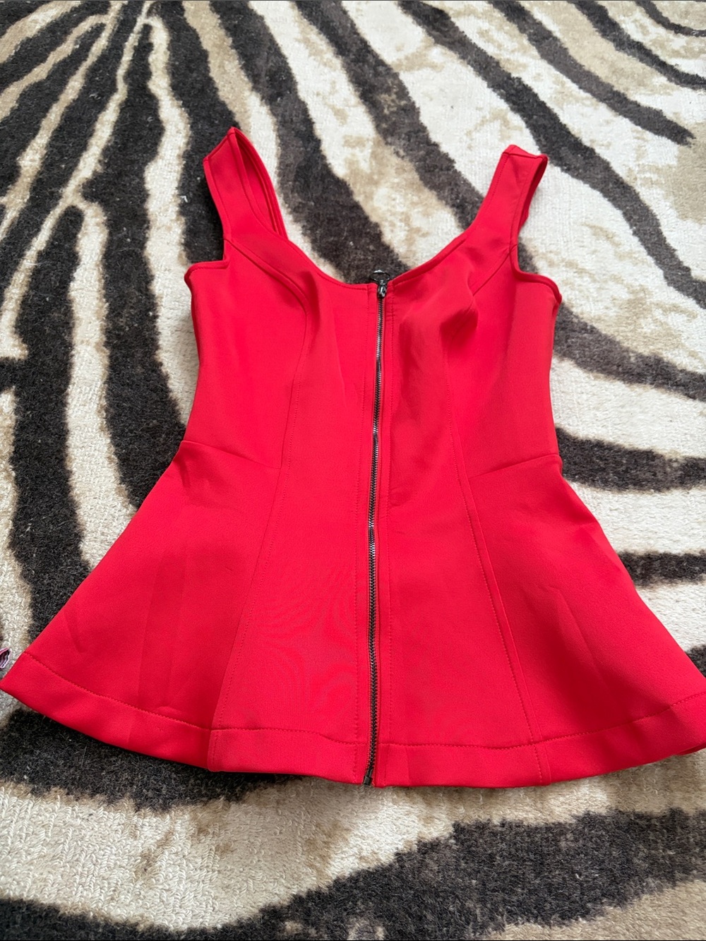 Red Zip-Front Peplum Tank Top